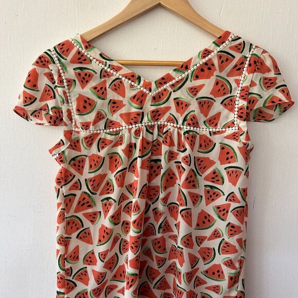 Maeve Watermelon Print Blouse Womens Size 0 V-neck Short Sleeve Top - Picture 6 of 7